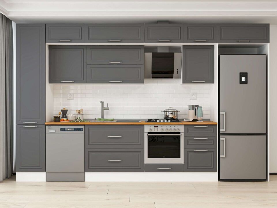 Alvinka 385X240 Cm Klasik Mebran Mutfak Dolabı Mbb-E90B45S50-2 Mebran | Antrasit - Mdf