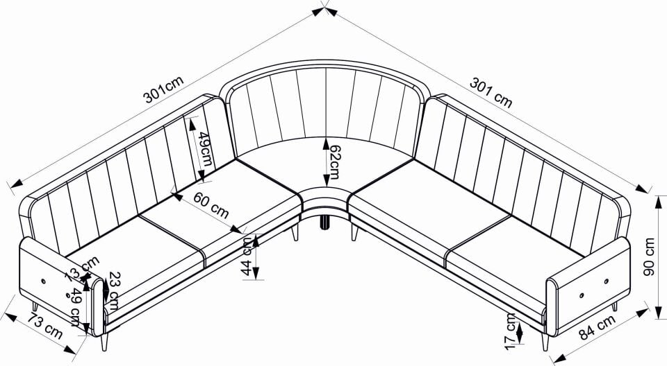 Bona 3 + C Köşe+3'Lü Köşetakımı Bej Valebo-03 Ceviz Ayak