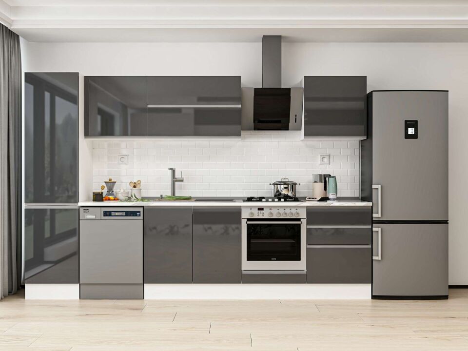 Alvinka 310X210 Cm High Gloss Mutfak Dolabı Mb-E80B50S60-2 High Gloss | Antrasit - Mdf