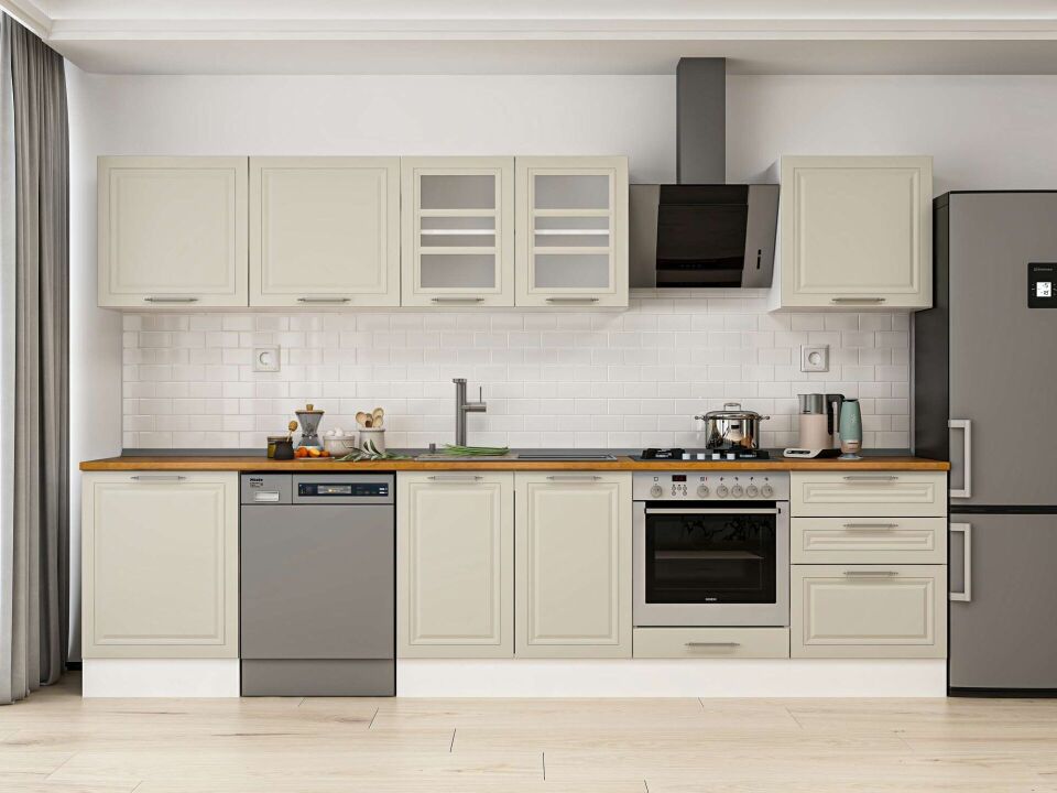 Alvinka 320X210 Cm Klasik Mebran Mutfak Dolabı M-E80S60S60-3 Mebran | Kumtaşı - Mdf