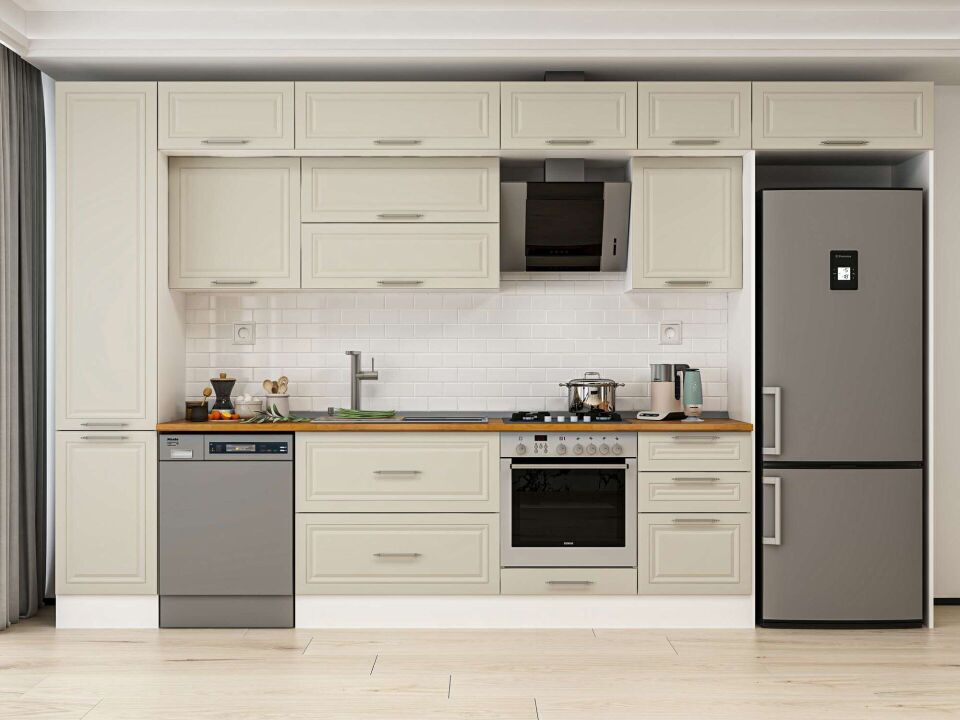 Alvinka 385X240 Cm Klasik Mebran Mutfak Dolabı Mbb-E90B45S50-2 Mebran | Kumtaşı - Mdf