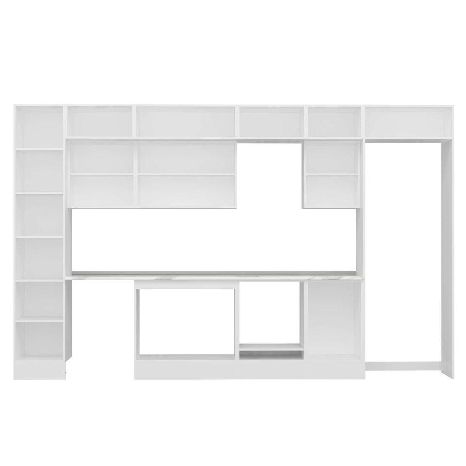 Alvinka 385X240 Cm Klasik Mebran Mutfak Dolabı Mbb-E90B45S50-2 Mebran | Kumtaşı - Mdf