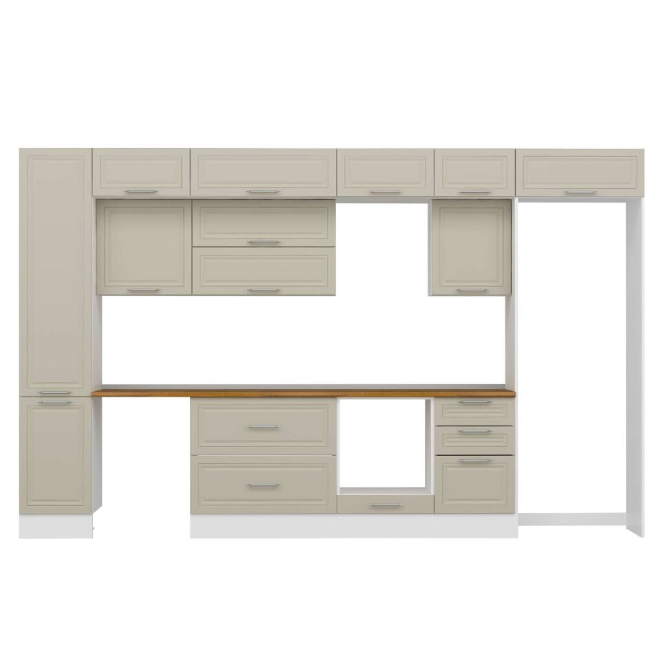Alvinka 385X240 Cm Klasik Mebran Mutfak Dolabı Mbb-E90B45S50-2 Mebran | Kumtaşı - Mdf