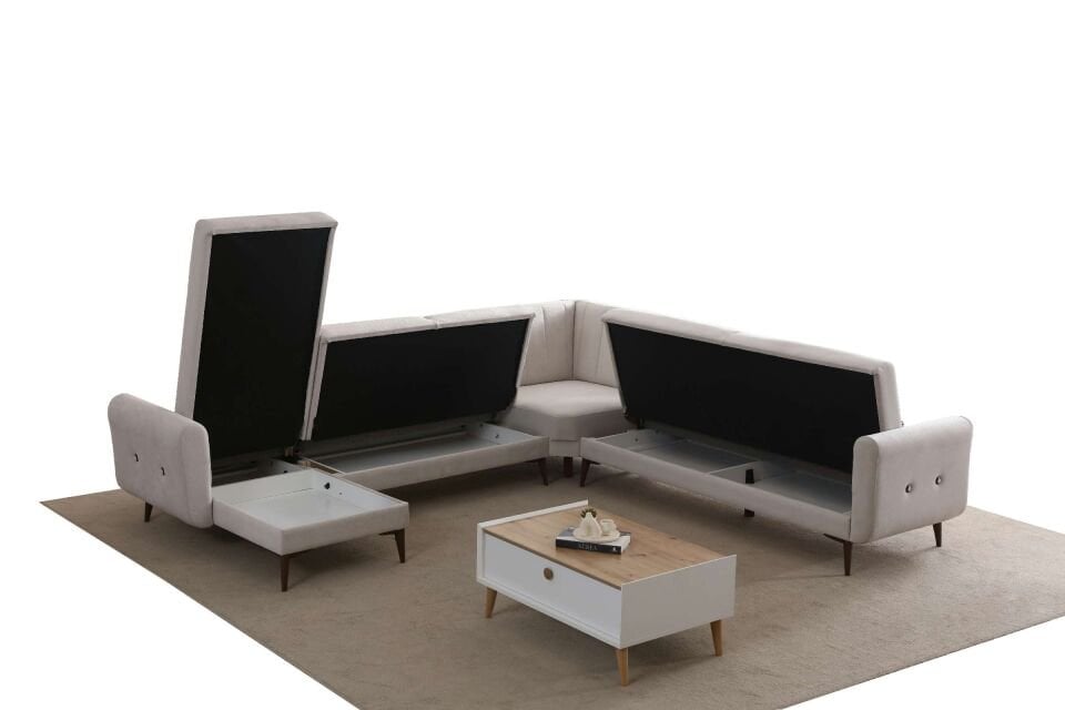 Bona Dinlenme+3+L Köşe+2 Köşe Takımı Bej Valebo-03 Ceviz Ayak