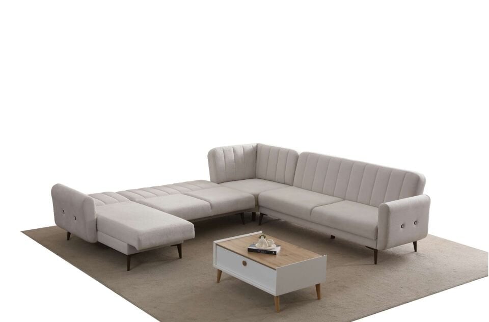 Bona Dinlenme+3+L Köşe+2 Köşe Takımı Bej Valebo-03 Ceviz Ayak