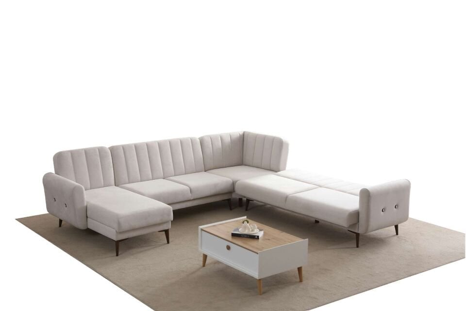 Bona Dinlenme+3+L Köşe+2 Köşe Takımı Bej Valebo-03 Ceviz Ayak