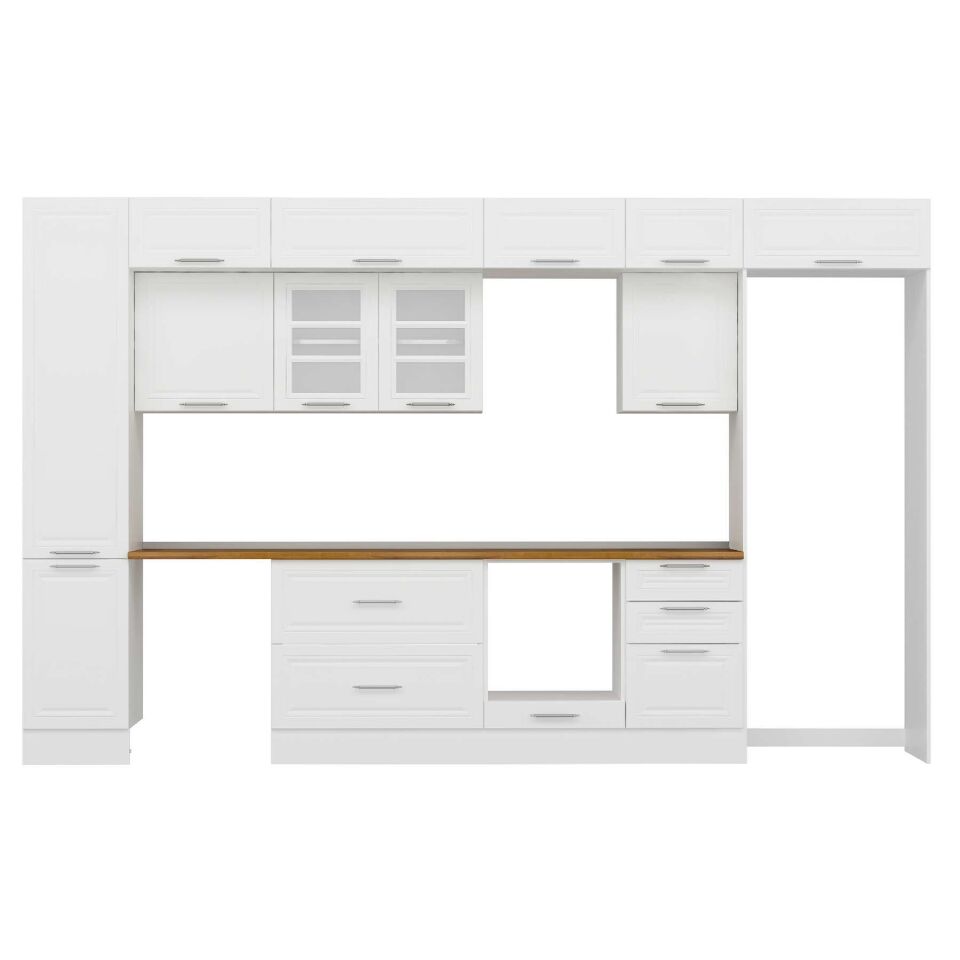 Alvinka 385X240 Cm Klasik Mebran Mutfak Dolabı Mbb-E90B45S50-3 Mebran | Beyaz - Suntalam