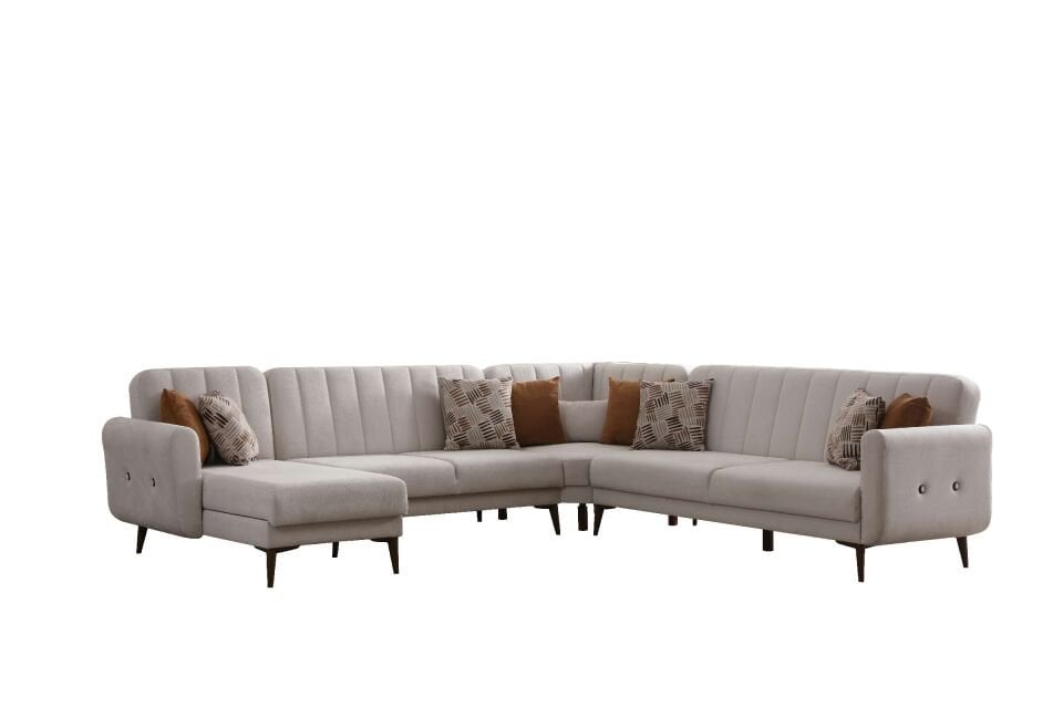 Bona Dinlenme+3+L Köşe+3 Köşe Takımı Bej Valebo-03 Ceviz Ayak