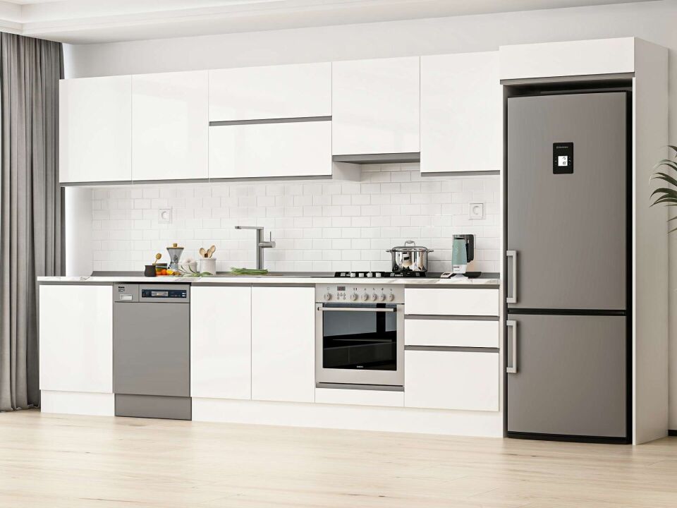 Alvinka 410X222 Cm High Gloss Mutfak Dolabı Mb-E90S60S60-1 High Gloss | Beyaz - Mdf