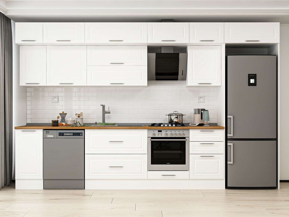 Alvinka 370X240 Cm Klasik Mebran Mutfak Dolabı Beyaz Beyaz Mb-E80S40S50-2