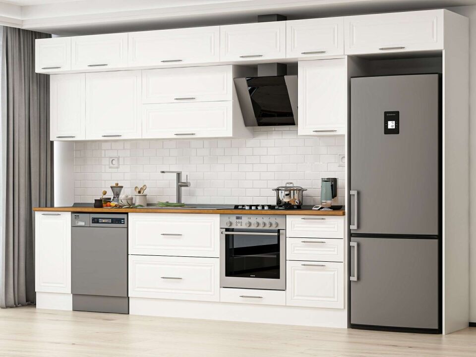 Alvinka 370X240 Cm Klasik Mebran Mutfak Dolabı Beyaz Beyaz Mb-E80S40S50-2