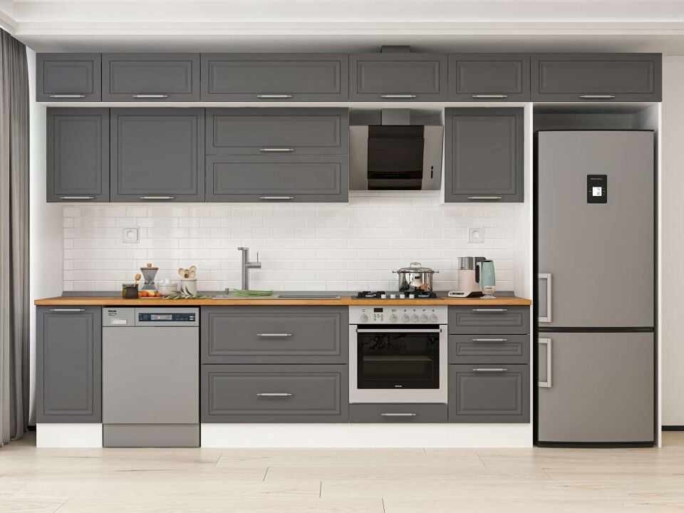 Alvinka 370X240 Cm Klasik Mebran Mutfak Dolabı Beyaz Beyaz Mb-E80S40S50-2