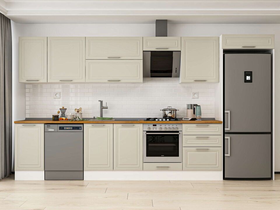 Alvinka 385X222 Cm Klasik Mebran Mutfak Dolabı Mb-E80S45S60-2 Mebran | Kumtaşı - Mdf