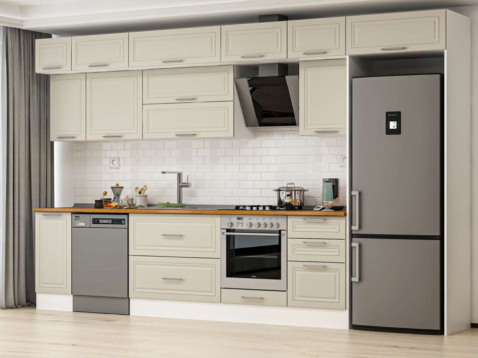 Alvinka 370X240 Cm Klasik Mebran Mutfak Dolabı Beyaz Beyaz Mb-E80S40S50-2