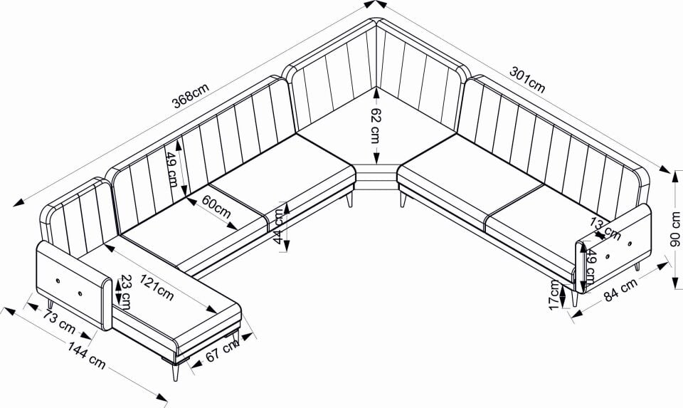 Bona Dinlenme+3+L Köşe+3 Köşe Takımı Bej Valebo-03 Ceviz Ayak