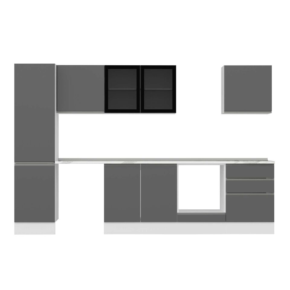 Alvinka 310X210 Cm High Gloss Mutfak Dolabı Mb-E80B50S60-3 High Gloss | Antrasit - Suntalam
