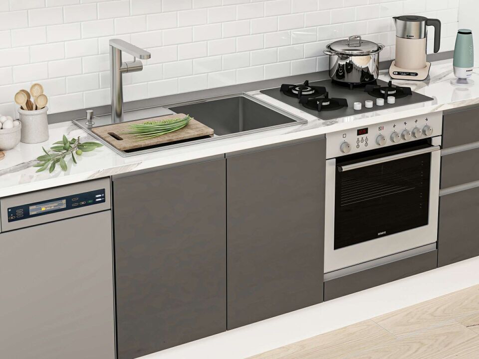Alvinka 410X222 Cm High Gloss Mutfak Dolabı Mb-E90S60S60-1 High Gloss | Antrasit - Suntalam