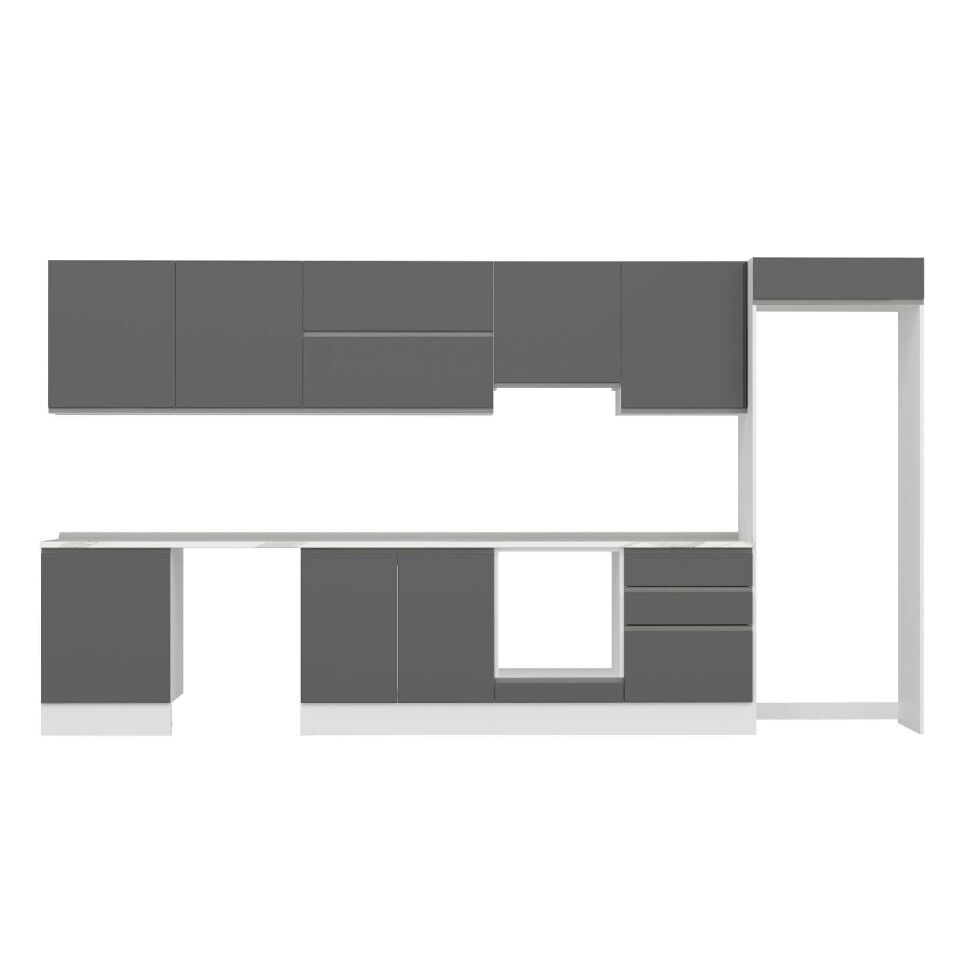 Alvinka 410X222 Cm High Gloss Mutfak Dolabı Mb-E90S60S60-1 High Gloss | Antrasit - Suntalam
