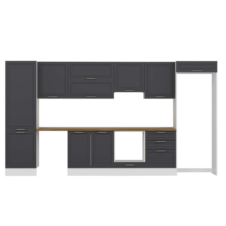Alvinka 410X222 Cm Klasik Mebran Mutfak Dolabı Mbb-E90B60S60-1 Mebran | Antrasit - Mdf