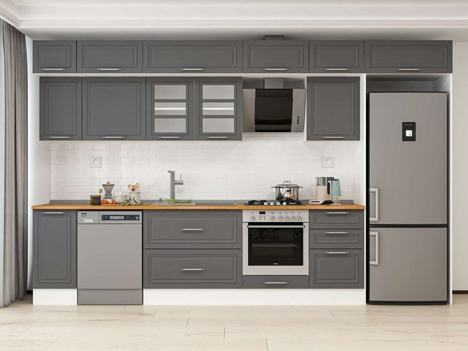 Alvinka 370X240 Cm Klasik Mebran Mutfak Dolabı Beyaz Beyaz Mb-E80S40S50-3