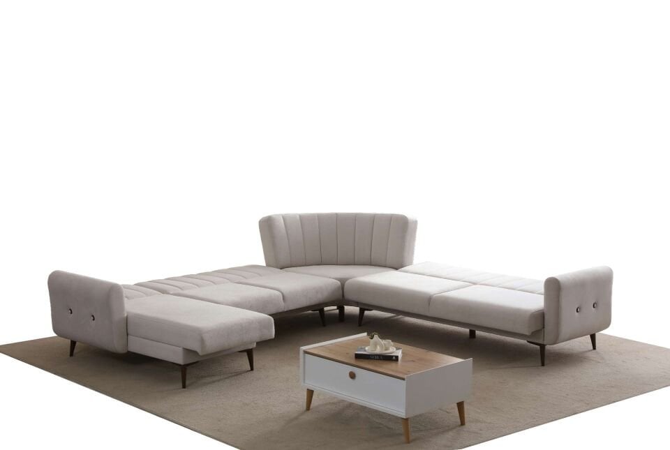 Bona Dinlenme+3+C Köşe+3 Köşe Takımı Bej Valebo-03 Ceviz Ayak