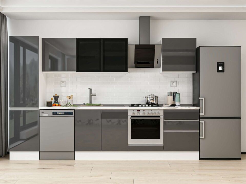 Alvinka 310X210 Cm High Gloss Mutfak Dolabı Mb-E80B50S60-3 High Gloss | Antrasit - Mdf