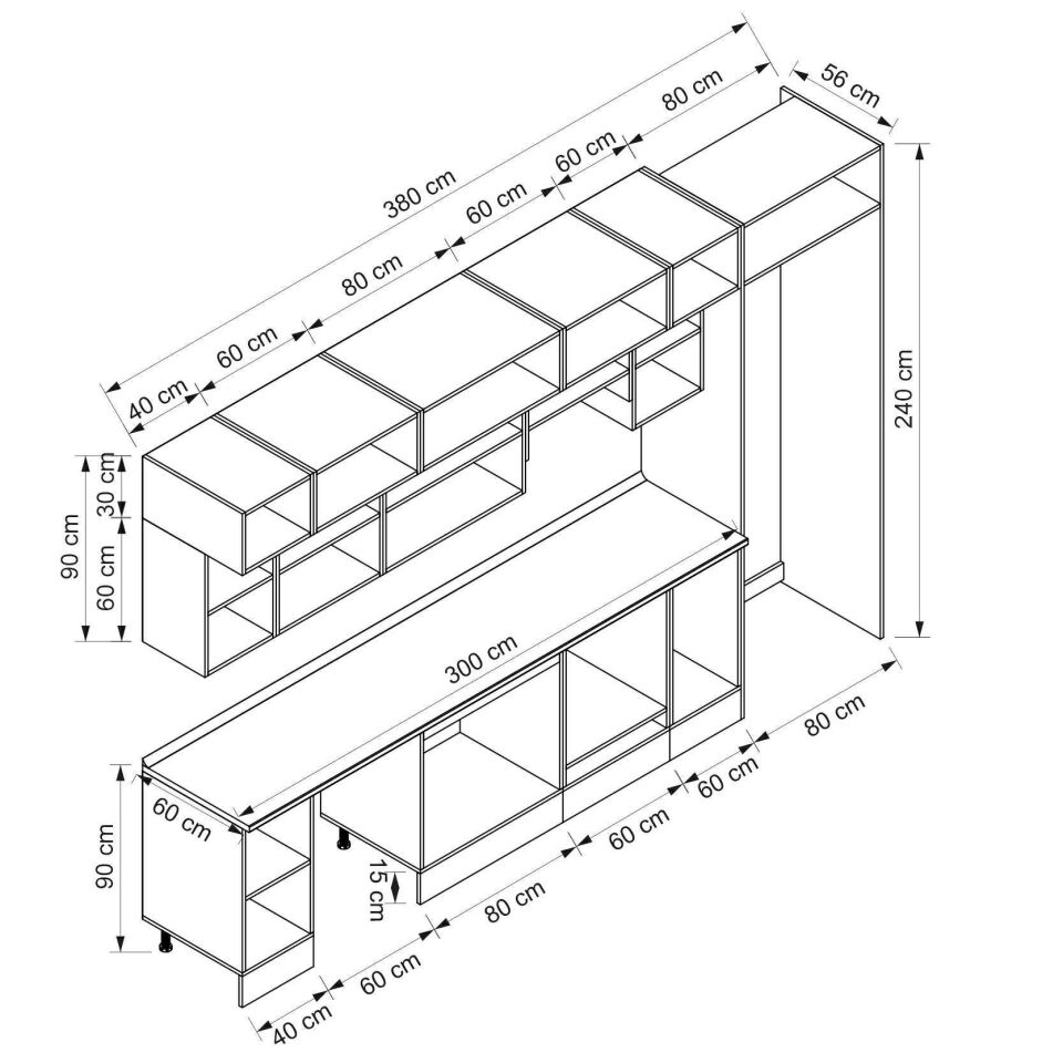 Alvinka 380X240 Cm Klasik Mebran Mutfak Dolabı Beyaz Beyaz Mb-E80S40S60-1