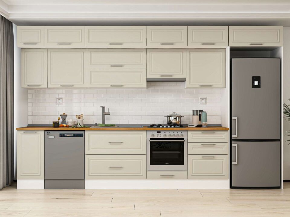 Alvinka 380X240 Cm Klasik Mebran Mutfak Dolabı Beyaz Beyaz Mb-E80S40S60-1