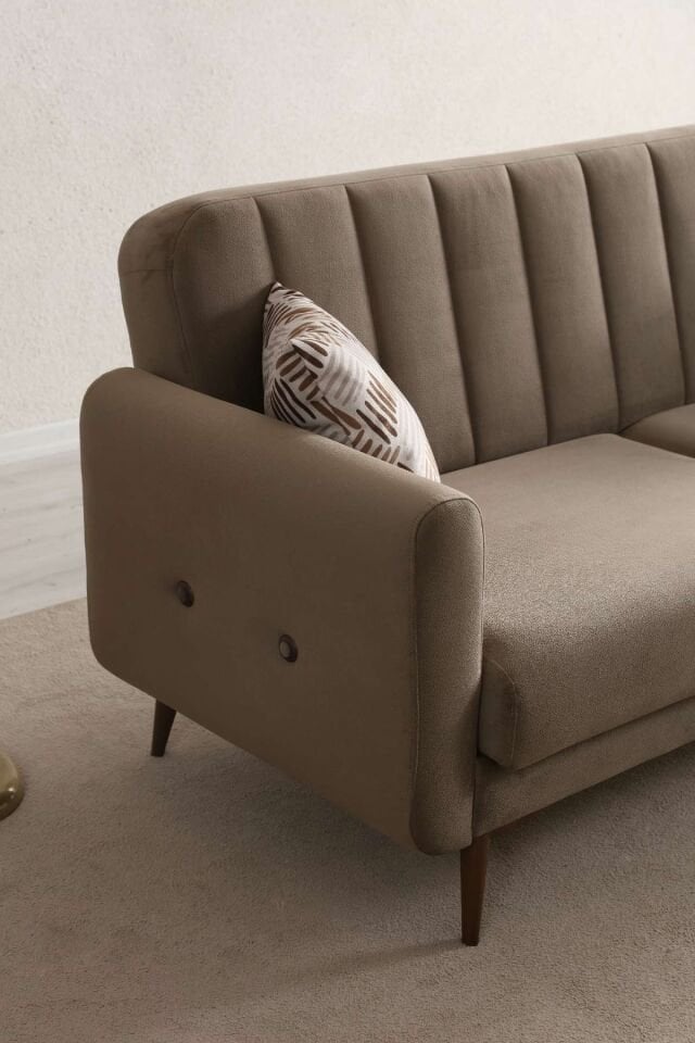 Bona 3+1 Berjer Koltuk Takımı Haki (Valebo-06-Valebo-16) Ceviz Ayak