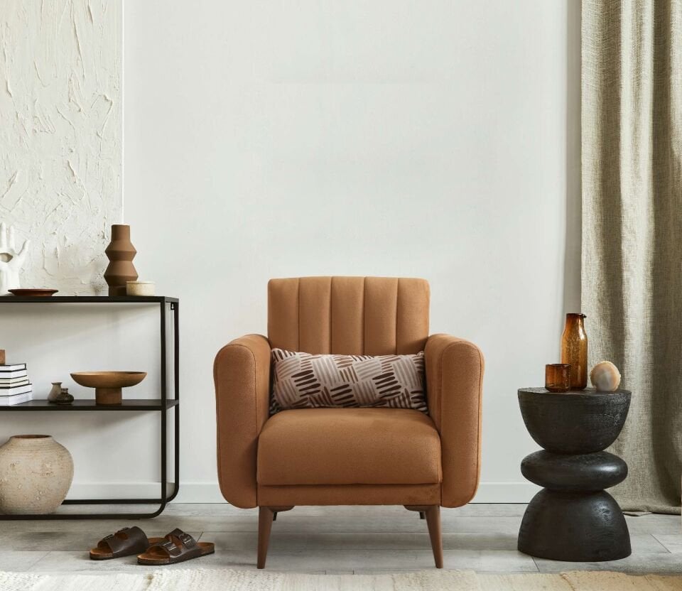 Bona 3+1 Berjer Koltuk Takımı Haki (Valebo-06-Valebo-16) Ceviz Ayak