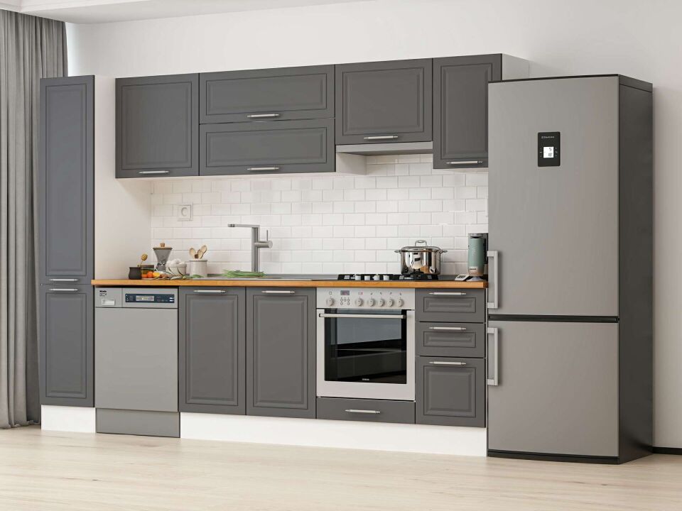 Alvinka 280X210 Cm Klasik Mebran Mutfak Dolabı Mb-E80B40S40-1 Mebran | Antrasit - Mdf