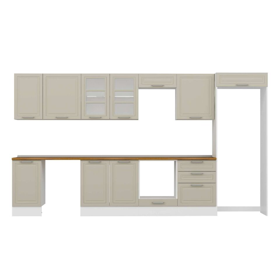 Alvinka 385X222 Cm Klasik Mebran Mutfak Dolabı Mb-E80S45S60-3 Mebran | Kumtaşı - Suntalam