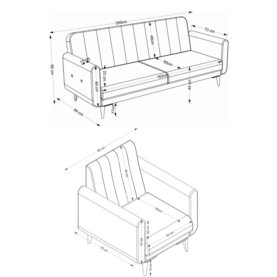 Bona 3+1 Berjer Koltuk Takımı Haki (Valebo-06-Valebo-06) Ceviz Ayak