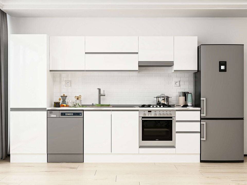 Alvinka 300X210 Cm High Gloss Mutfak Dolabı Mb-E80B60S40-1 High Gloss | Beyaz - Mdf