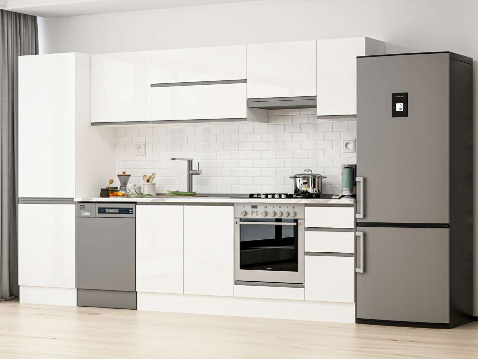 Alvinka 300X210 Cm High Gloss Mutfak Dolabı Mb-E80B60S40-1 High Gloss | Beyaz - Mdf