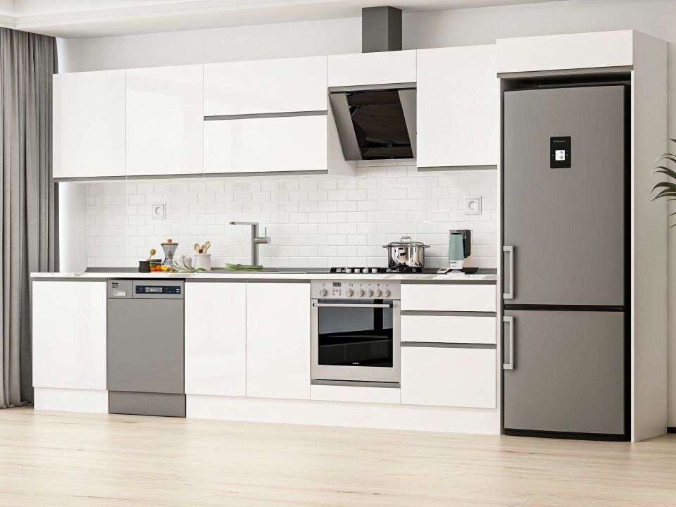 Alvinka 410X222 Cm High Gloss Mutfak Dolabı Mb-E90S60S60-2 High Gloss | Beyaz - Mdf