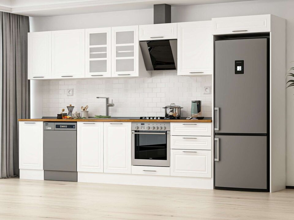 Alvinka 385X222 Cm Klasik Mebran Mutfak Dolabı Mb-E80S45S60-3 Mebran | Beyaz - Mdf
