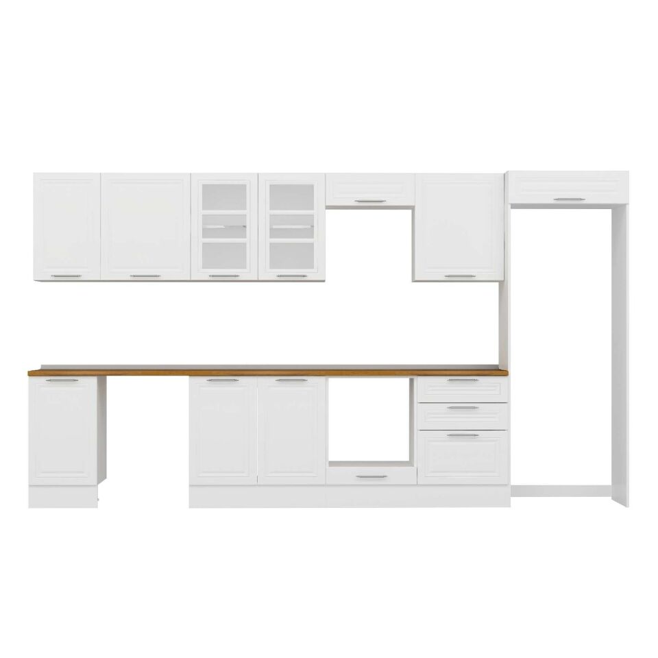 Alvinka 385X222 Cm Klasik Mebran Mutfak Dolabı Mb-E80S45S60-3 Mebran | Beyaz - Mdf