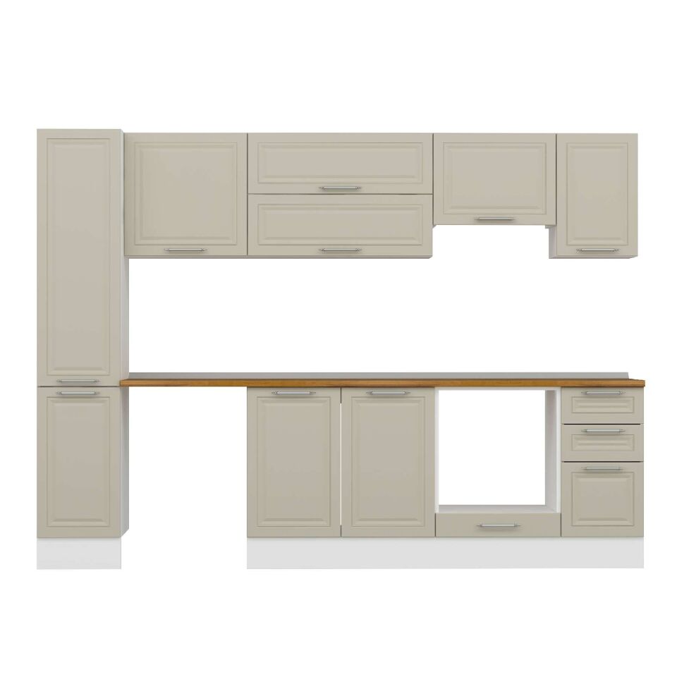 Alvinka 280X210 Cm Klasik Mebran Mutfak Dolabı Mb-E80B40S40-1 Mebran | Kumtaşı - Mdf
