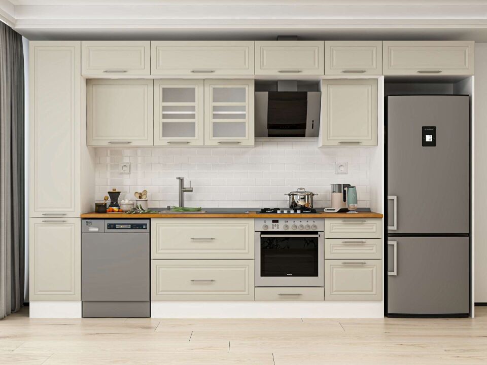 Alvinka 385X240 Cm Klasik Mebran Mutfak Dolabı Mbb-E90B45S50-3 Mebran | Kumtaşı - Mdf