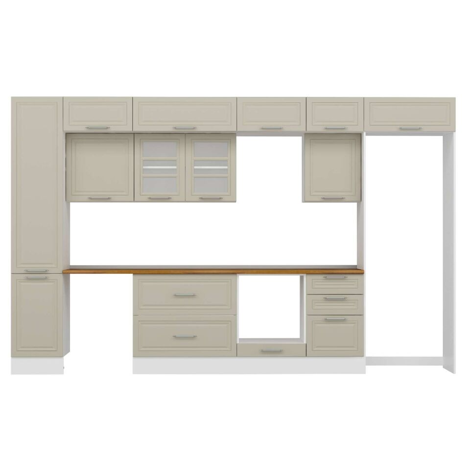 Alvinka 385X240 Cm Klasik Mebran Mutfak Dolabı Mbb-E90B45S50-3 Mebran | Kumtaşı - Mdf