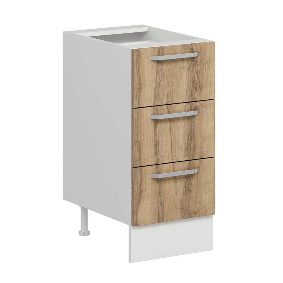 Alvinka Mutfak Modül Duz Alt 3Ç 40Cm Dolap Beyaz Dore