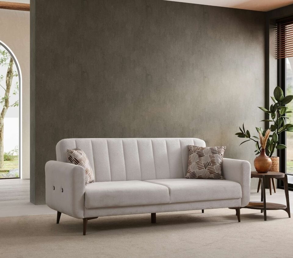 Bona 3+1 Berjer Koltuk Takımı Bej (Valebo-03-Valebo-016) Ceviz Ayak