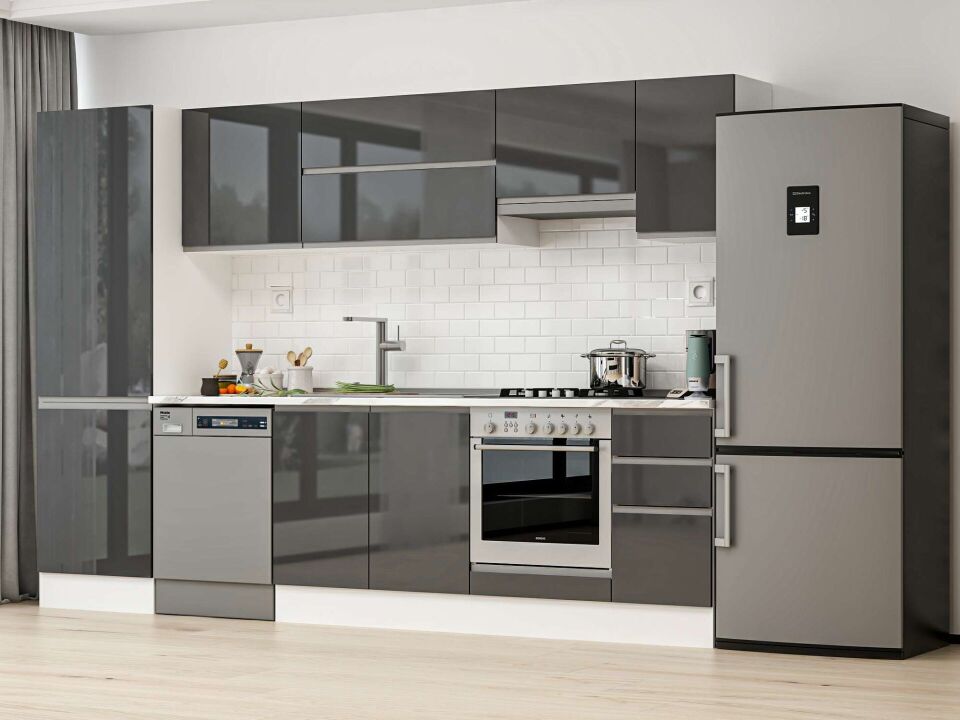 Alvinka 300X210 Cm High Gloss Mutfak Dolabı Mb-E80B60S40-1 High Gloss | Antrasit - Suntalam
