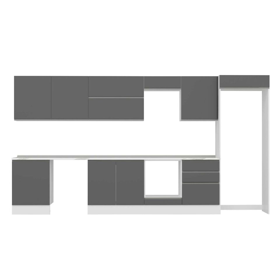 Alvinka 410X222 Cm High Gloss Mutfak Dolabı Mb-E90S60S60-2 High Gloss | Antrasit - Suntalam