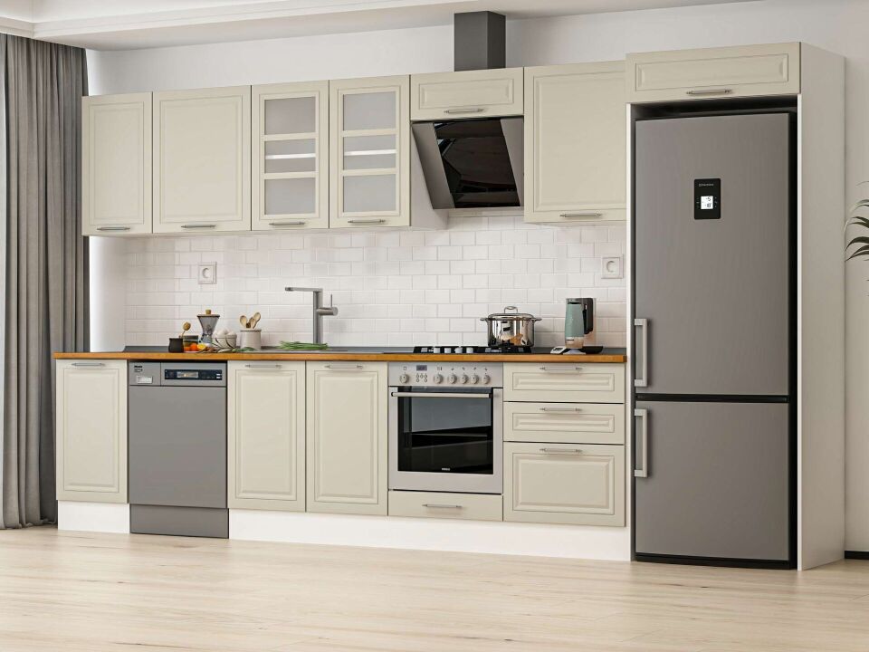 Alvinka 385X222 Cm Klasik Mebran Mutfak Dolabı Mb-E80S45S60-3 Mebran | Kumtaşı - Mdf