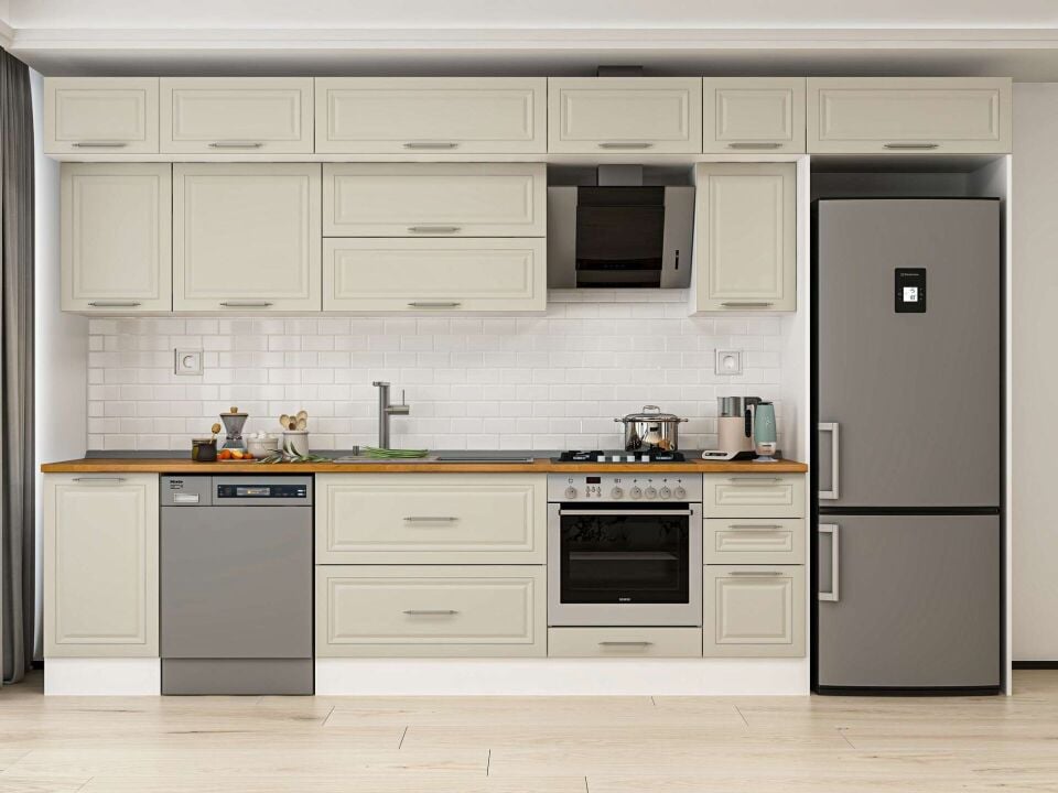 Alvinka 365X240 Cm Klasik Mebran Mutfak Dolabı Beyaz Beyaz Mb-E80S45S40-2