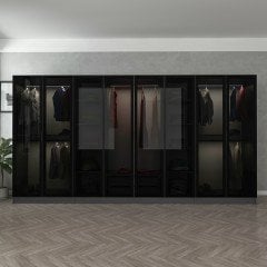 Minar Kale 8 Cam Kapaklı 2 Çekmeceli Dolap - Antrasit/Siyah