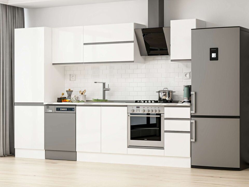 Alvinka 300X210 Cm High Gloss Mutfak Dolabı Mb-E80B60S40-2 High Gloss | Beyaz - Suntalam