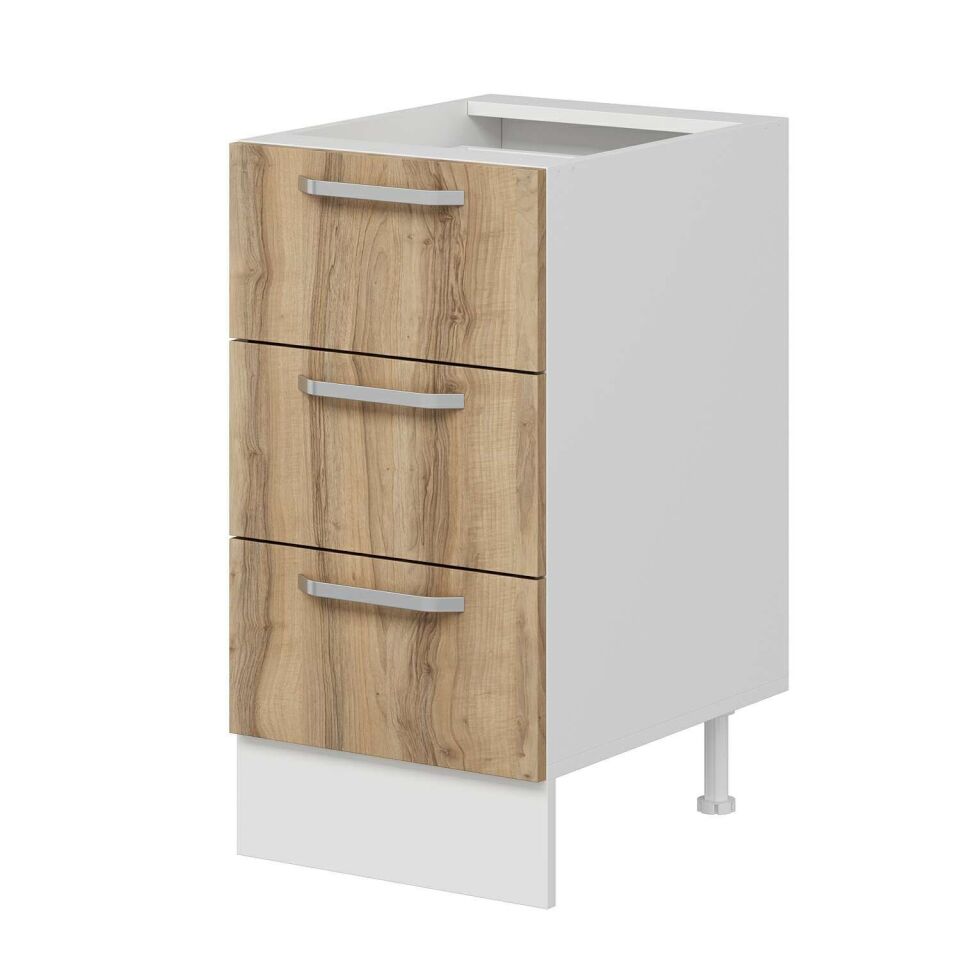 Alvinka Mutfak Modül Duz Alt 3Ç 45Cm Dolap Beyaz Dore